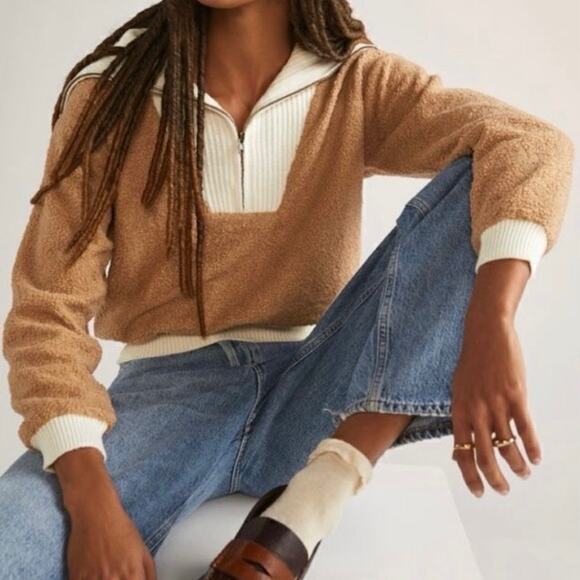 Anthropologie Sweaters - Dolan Left Coast Anthropologie Sherpa Quarter-Zip Pullover Size Large Neutral